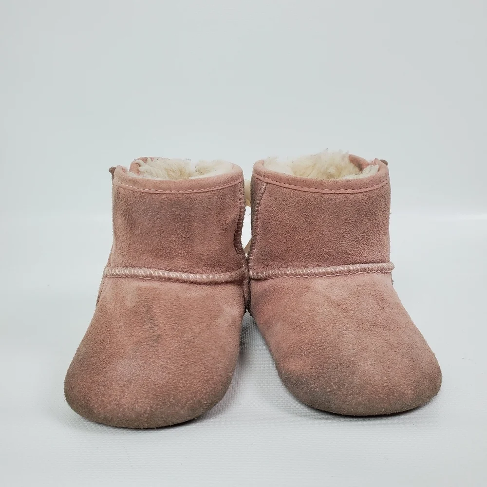 Ugg Baby Girl Bow Valcro Suede Sheep Sherling Boot Sz 4/5